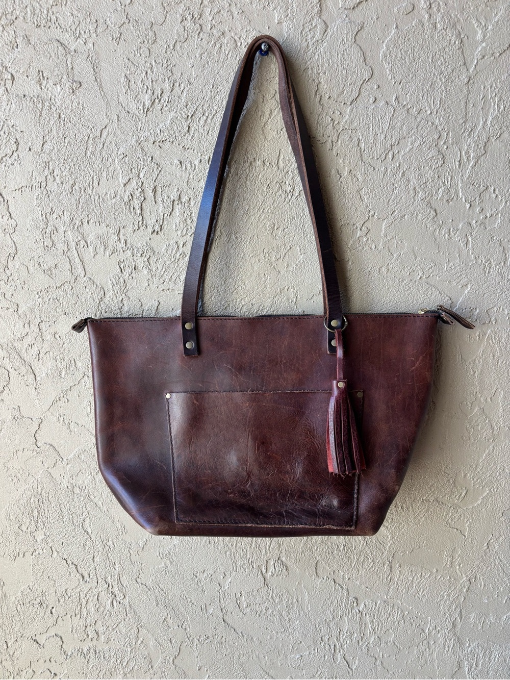 Portland Leather Goods brown leather Zipper Tote